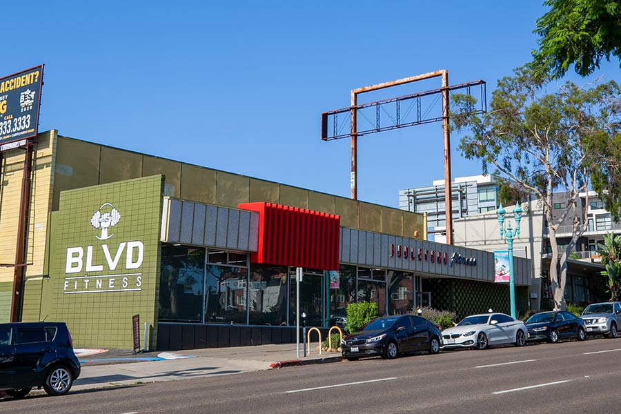 The green tiled Boulevard Fitness storefront on El Cajon Boulevard
