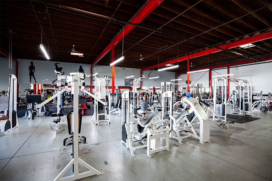 Selectorized machines and benches in the Boulevard Fitness weight room